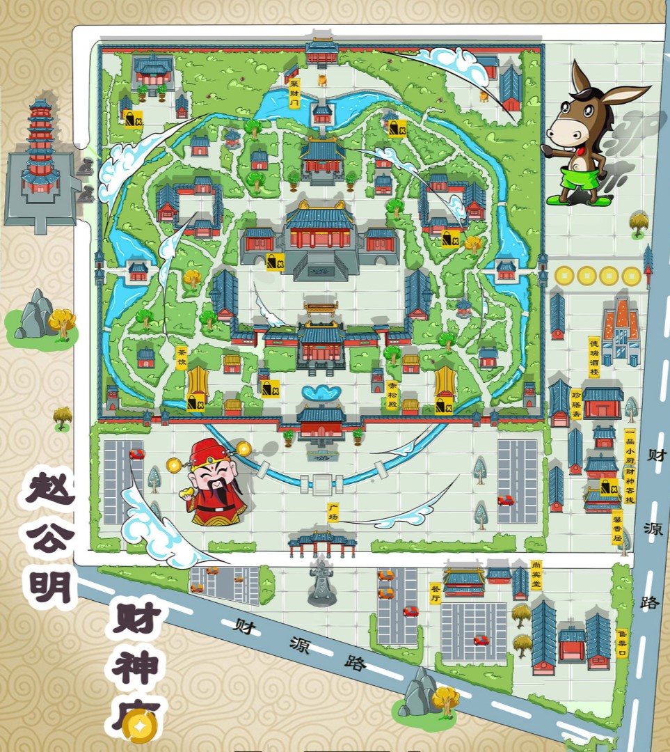 肥城寺庙类手绘地图